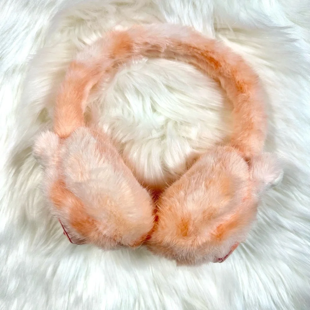 Charming Peach Furry Labubu Kids earmuffs